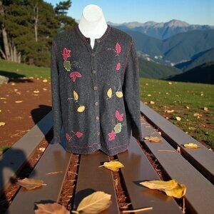 Holiday Lodge by North Crest Leaf Print Wool Blend Cardigan Sweater Size 2X